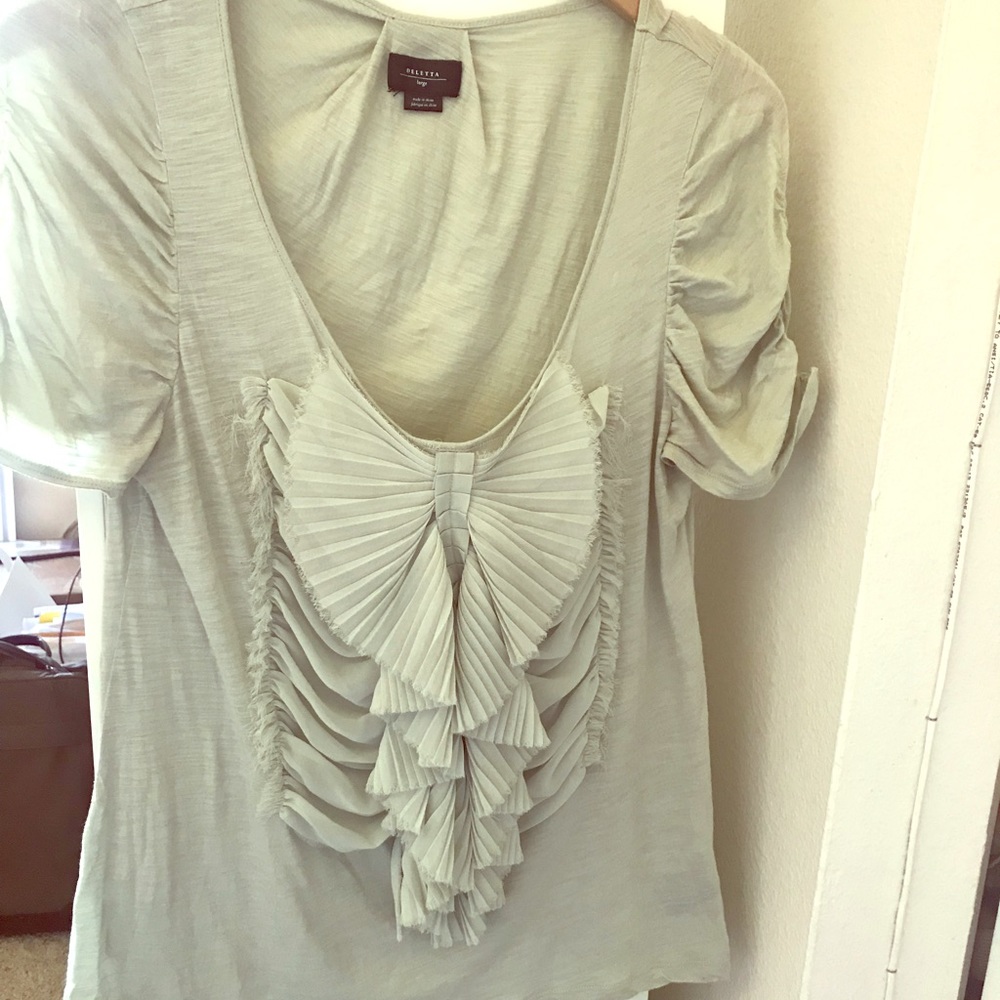 Pale green Anthropologie T-shirt with bow detail